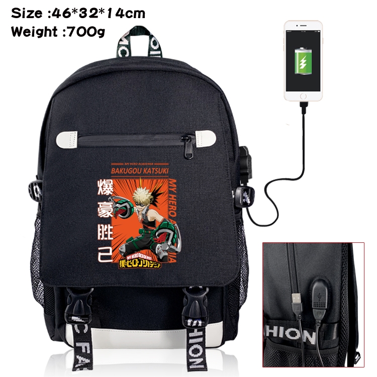 My Hero Academia USB backpack cartoon print student backpack 46X32X14CM 700G