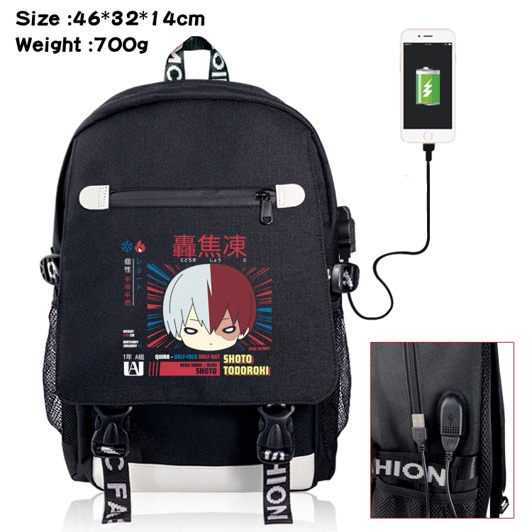 My Hero Academia USB backpack cartoon print student backpack 46X32X14CM 700G