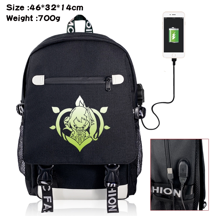 Genshin Impact USB backpack cartoon print student backpack 46X32X14CM 700G