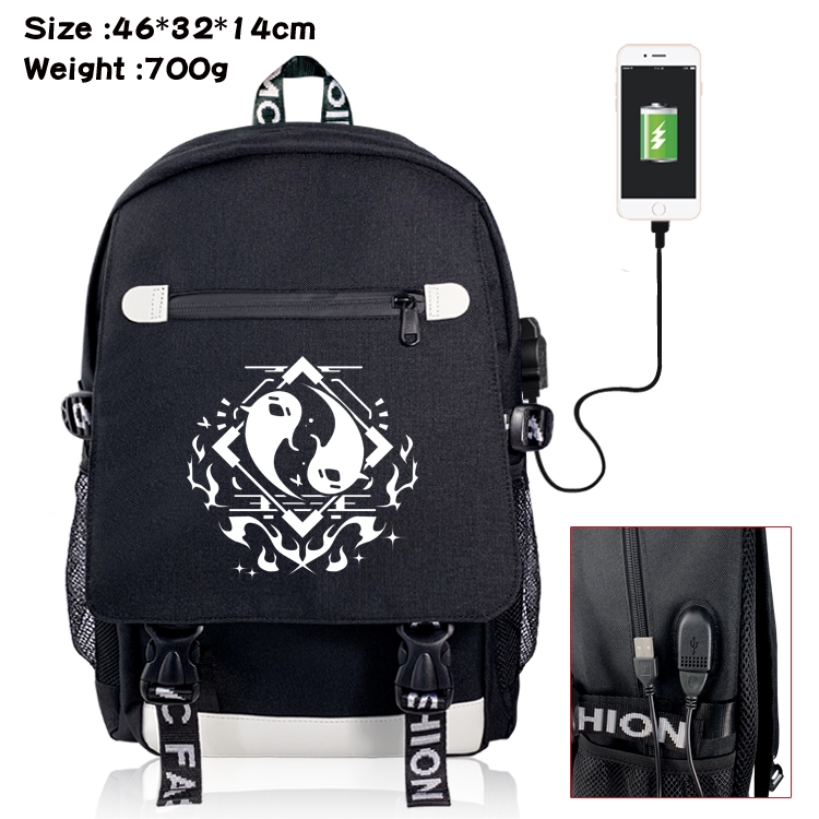 Genshin Impact USB backpack cartoon print student backpack 46X32X14CM 700G