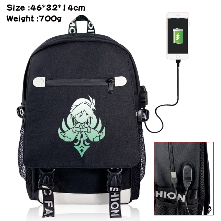 Genshin Impact USB backpack cartoon print student backpack 46X32X14CM 700G