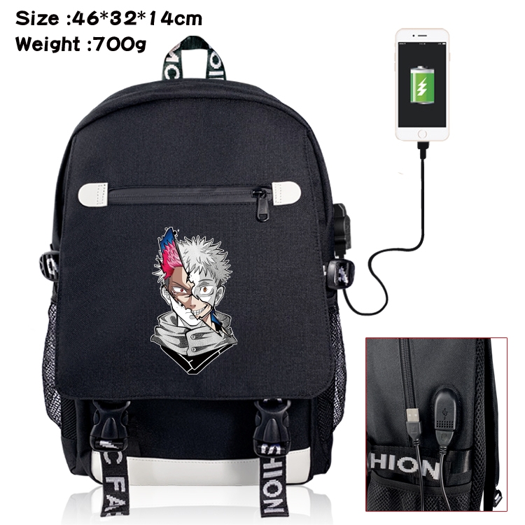 Jujutsu Kaisen USB backpack cartoon print student backpack 46X32X14CM 700G