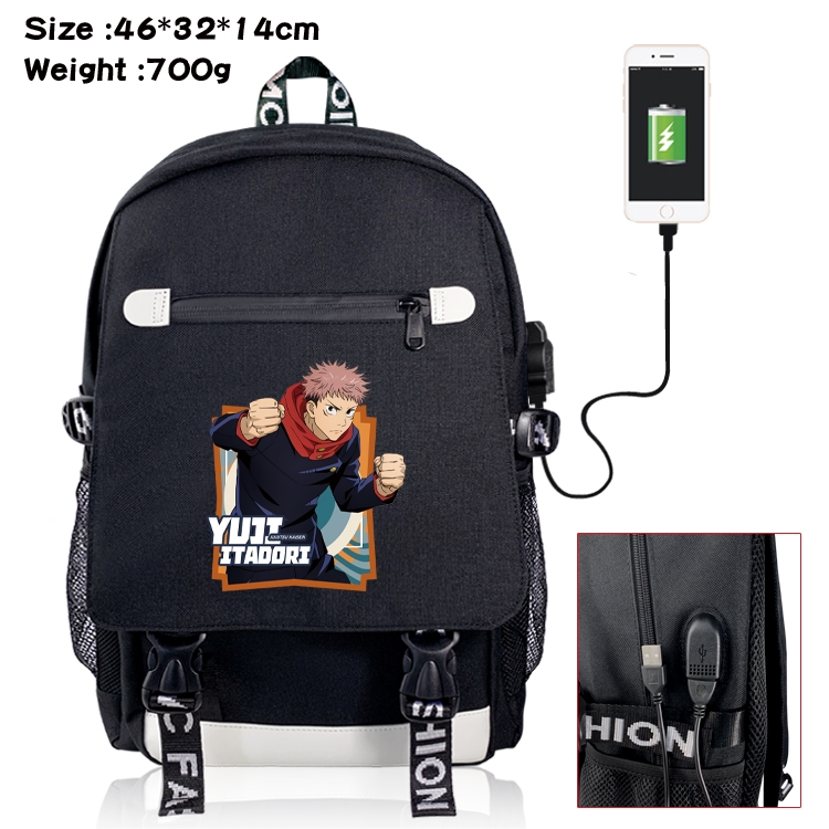 Jujutsu Kaisen USB backpack cartoon print student backpack 46X32X14CM 700G