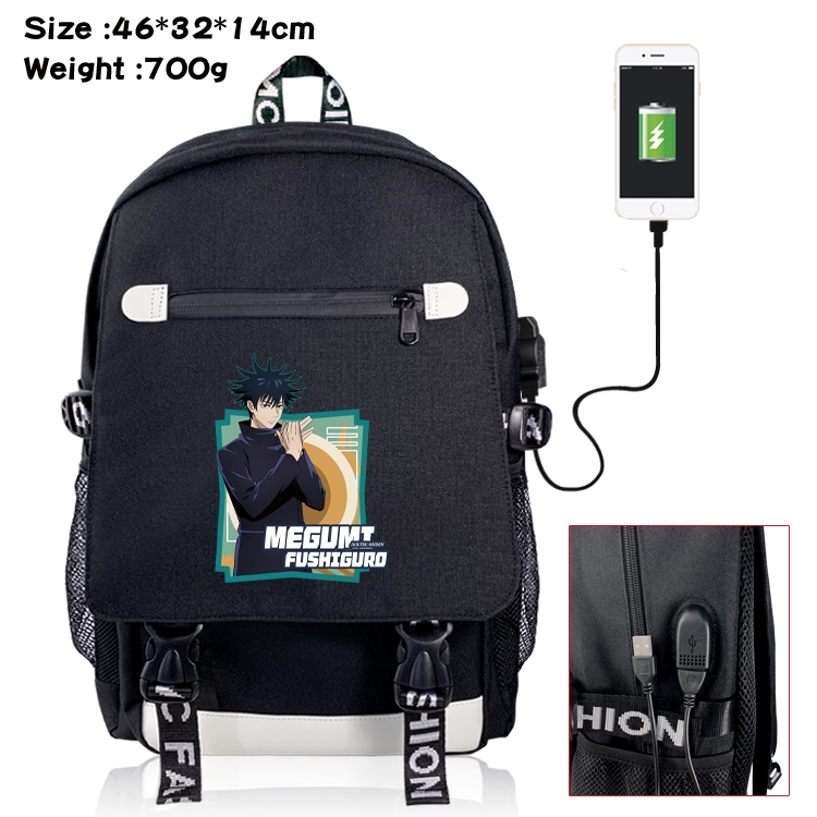 Jujutsu Kaisen USB backpack cartoon print student backpack 46X32X14CM 700G