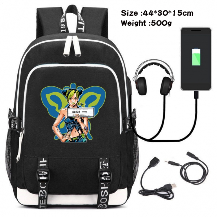 JoJos Bizarre Adventure Canvas double-shoulder white zipper data backpack waterproof schoolbag 44X30X15CM 500G