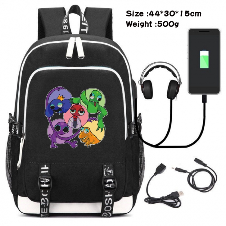 Rainbow Friend Canvas double-shoulder white zipper data backpack waterproof schoolbag 44X30X15CM 500G