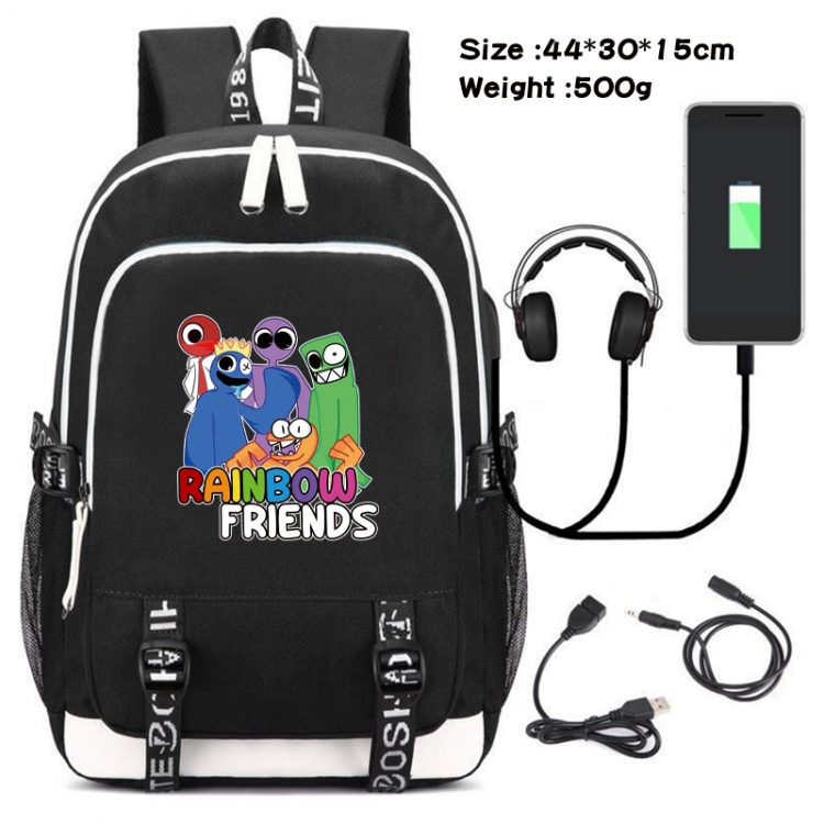 Rainbow Friend Canvas double-shoulder white zipper data backpack waterproof schoolbag 44X30X15CM 500G