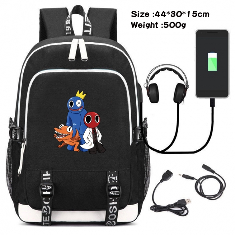 Rainbow Friend Canvas double-shoulder white zipper data backpack waterproof schoolbag 44X30X15CM 500G