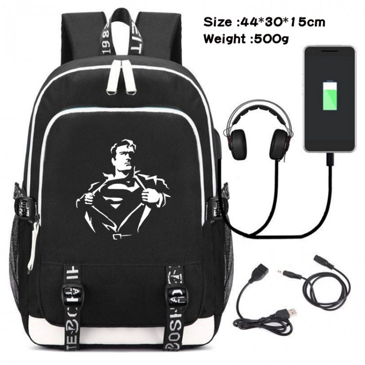 Superhero Movie Canvas double-shoulder white zipper data backpack waterproof schoolbag 44X30X15CM 500G