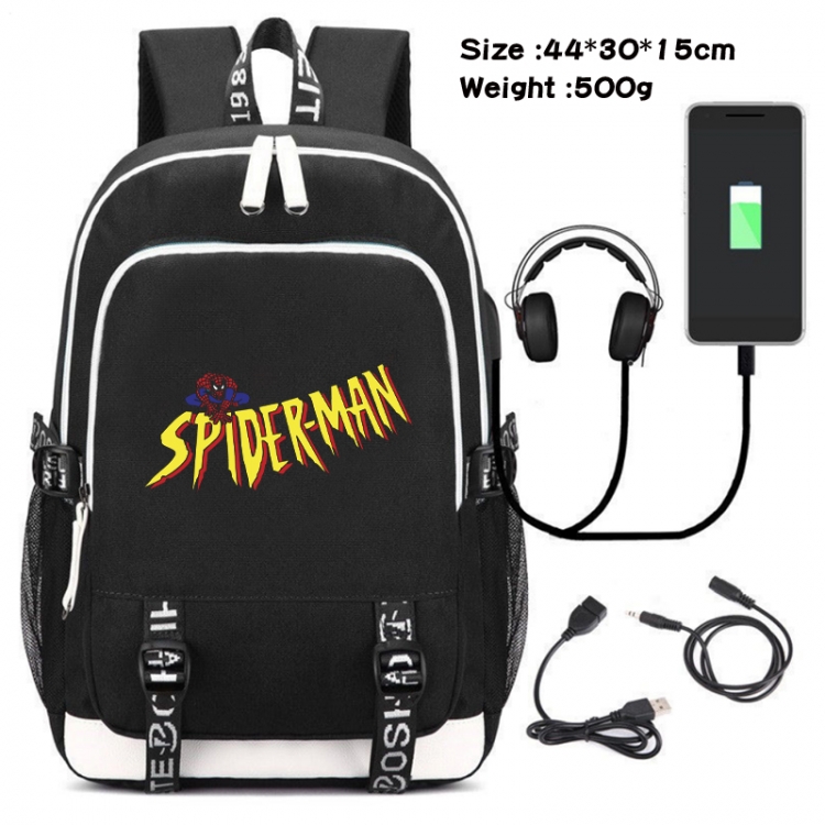 Superhero Movie Canvas double-shoulder white zipper data backpack waterproof schoolbag 44X30X15CM 500G