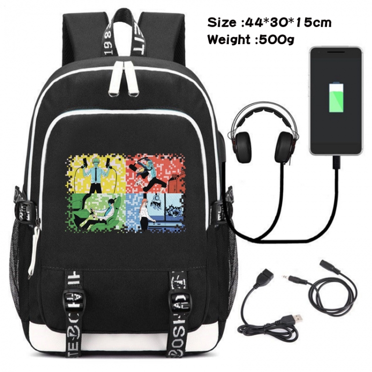 Chainsaw man Canvas double-shoulder white zipper data backpack waterproof schoolbag 44X30X15CM 500G