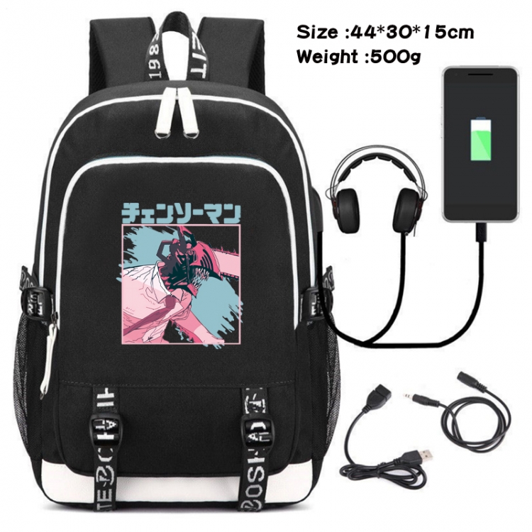 Chainsaw man Canvas double-shoulder white zipper data backpack waterproof schoolbag 44X30X15CM 500G