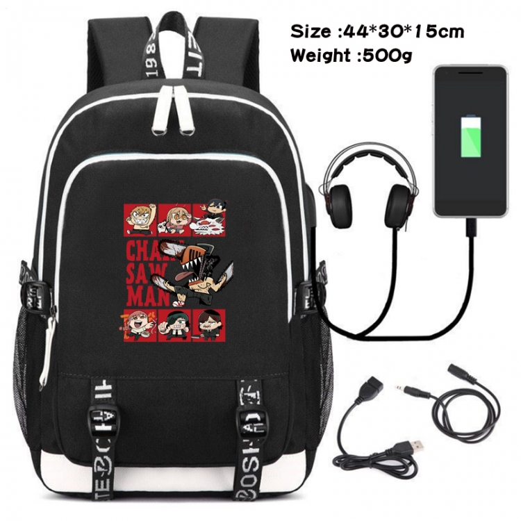 Chainsaw man Canvas double-shoulder white zipper data backpack waterproof schoolbag 44X30X15CM 500G