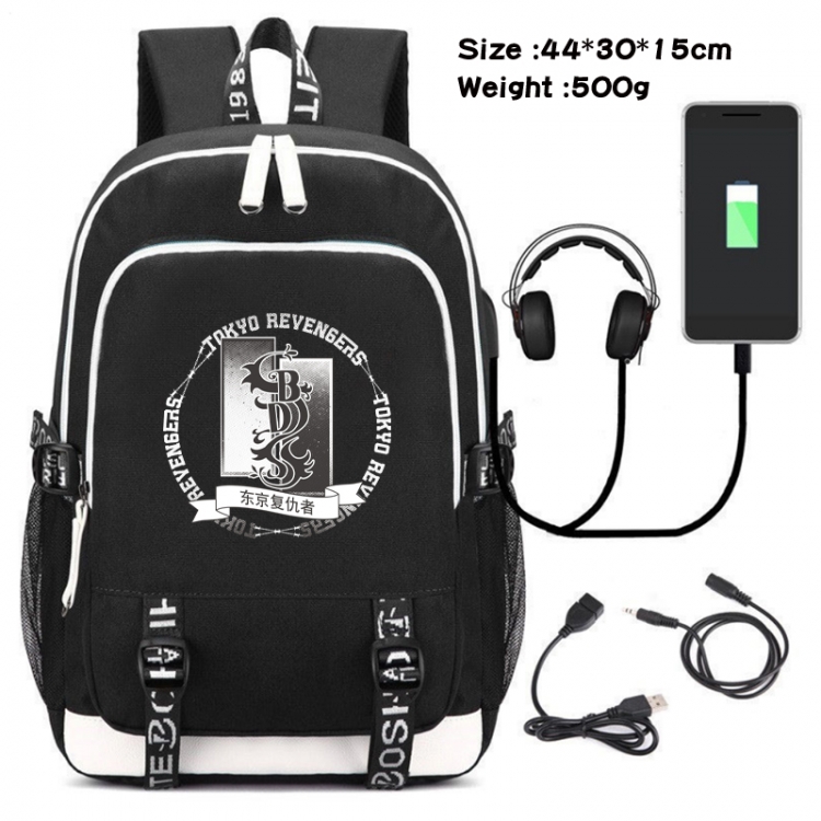 Tokyo Revengers Canvas double-shoulder white zipper data backpack waterproof schoolbag 44X30X15CM 500G