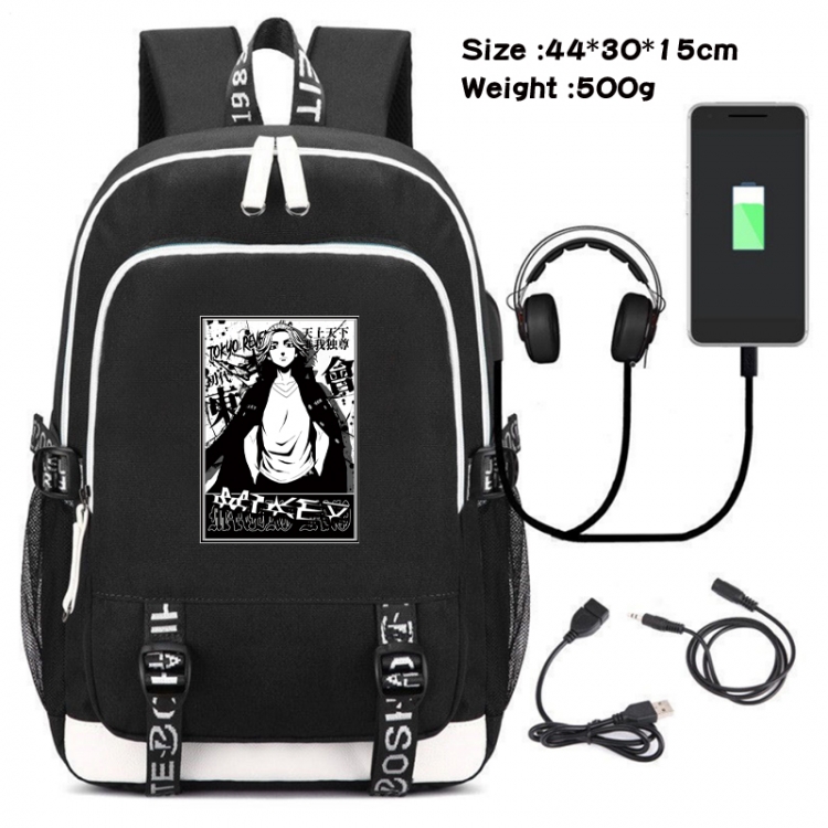 Tokyo Revengers Canvas double-shoulder white zipper data backpack waterproof schoolbag 44X30X15CM 500G