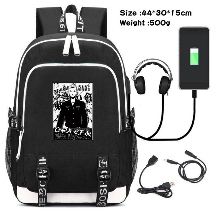 Tokyo Revengers Canvas double-shoulder white zipper data backpack waterproof schoolbag 44X30X15CM 500G