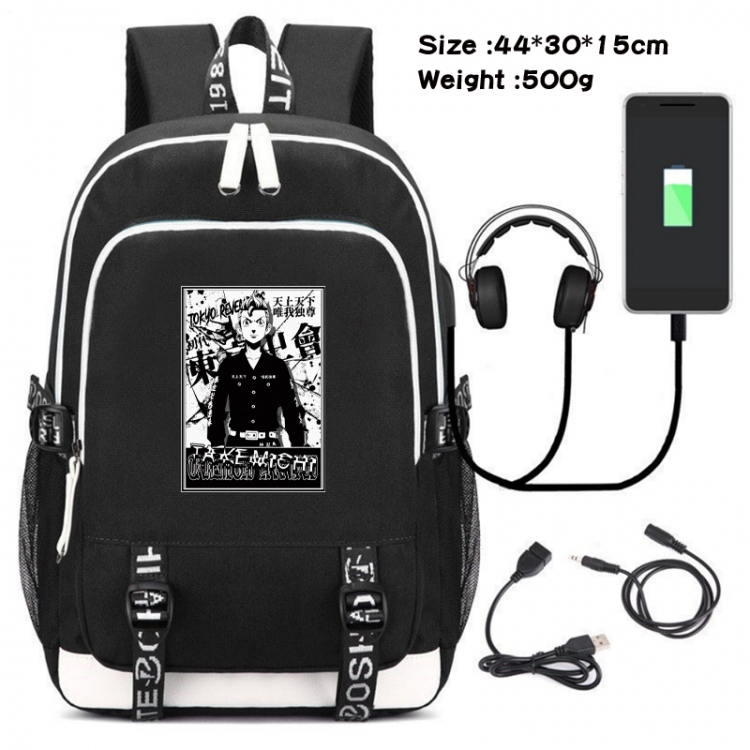 Tokyo Revengers Canvas double-shoulder white zipper data backpack waterproof schoolbag 44X30X15CM 500G