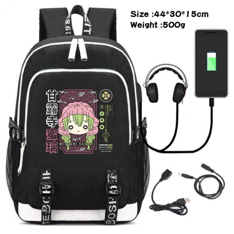 Demon Slayer Kimets Canvas double-shoulder white zipper data backpack waterproof schoolbag 44X30X15CM 500G