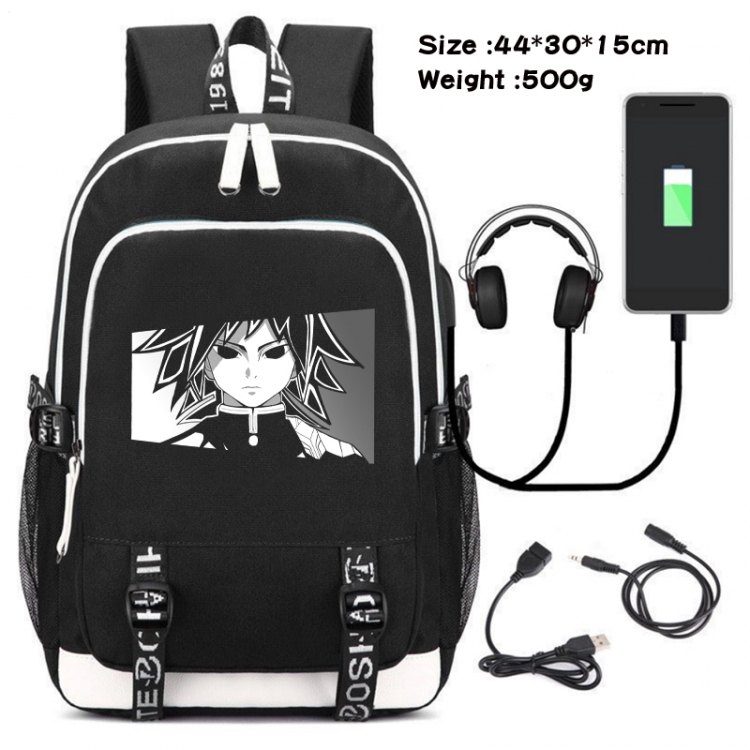 Demon Slayer Kimets Canvas double-shoulder white zipper data backpack waterproof schoolbag 44X30X15CM 500G