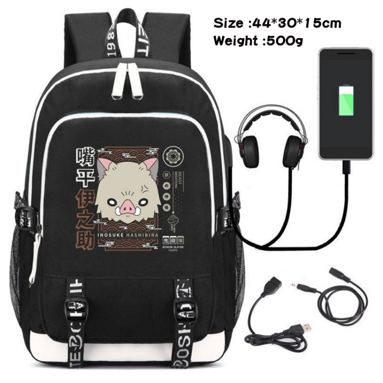 Demon Slayer Kimets Canvas double-shoulder white zipper data backpack waterproof schoolbag 44X30X15CM 500G