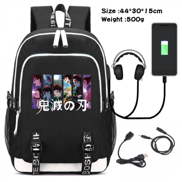 Demon Slayer Kimets Canvas double-shoulder white zipper data backpack waterproof schoolbag 44X30X15CM 500G