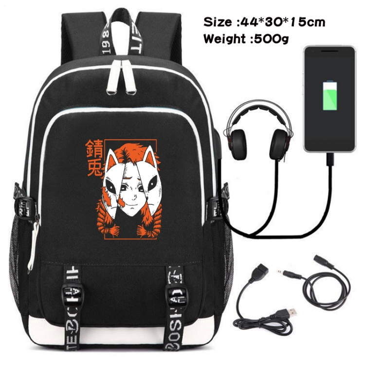 Demon Slayer Kimets Canvas double-shoulder white zipper data backpack waterproof schoolbag 44X30X15CM 500G