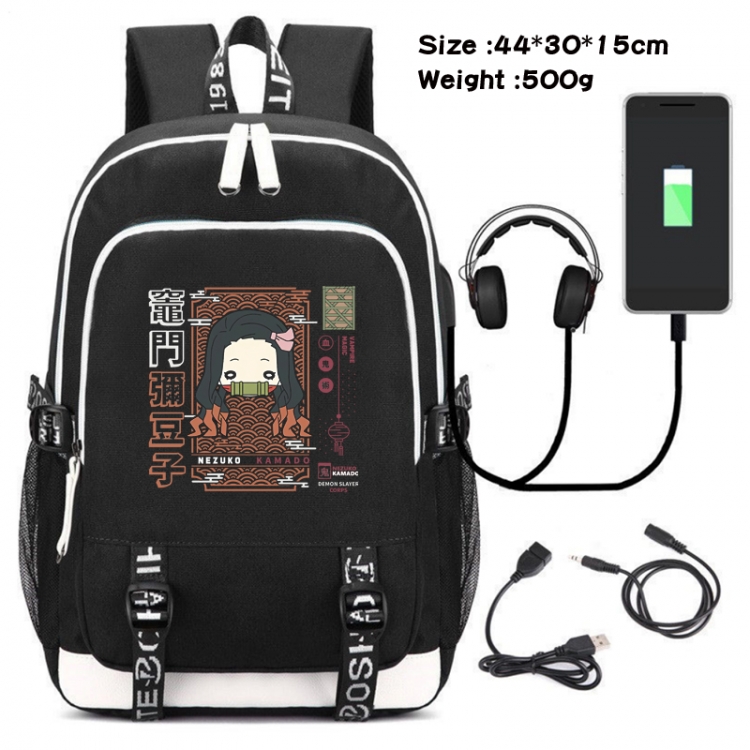 Demon Slayer Kimets Canvas double-shoulder white zipper data backpack waterproof schoolbag 44X30X15CM 500G