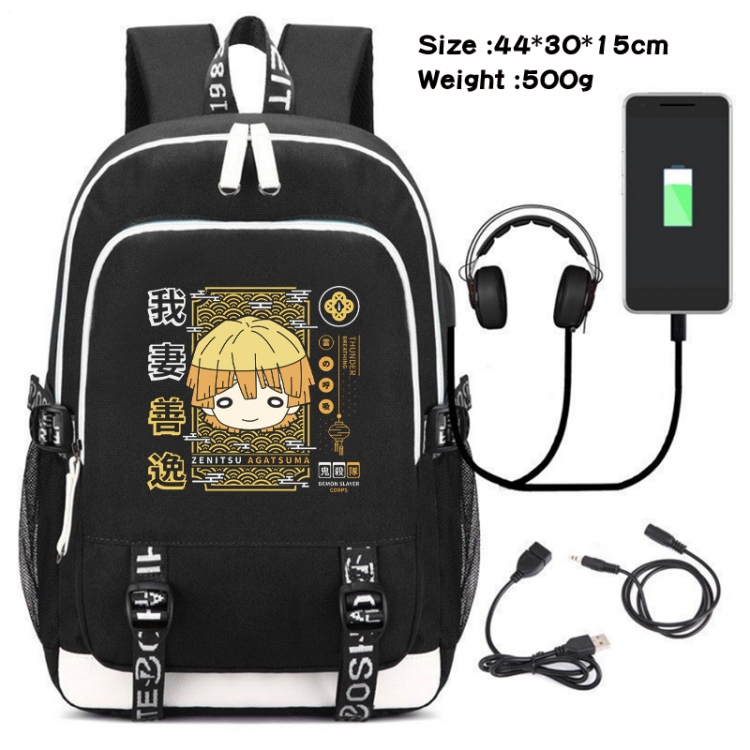 Demon Slayer Kimets Canvas double-shoulder white zipper data backpack waterproof schoolbag 44X30X15CM 500G