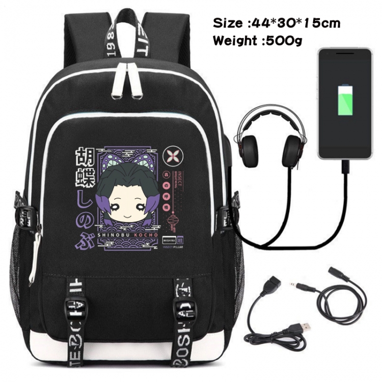 Demon Slayer Kimets Canvas double-shoulder white zipper data backpack waterproof schoolbag 44X30X15CM 500G