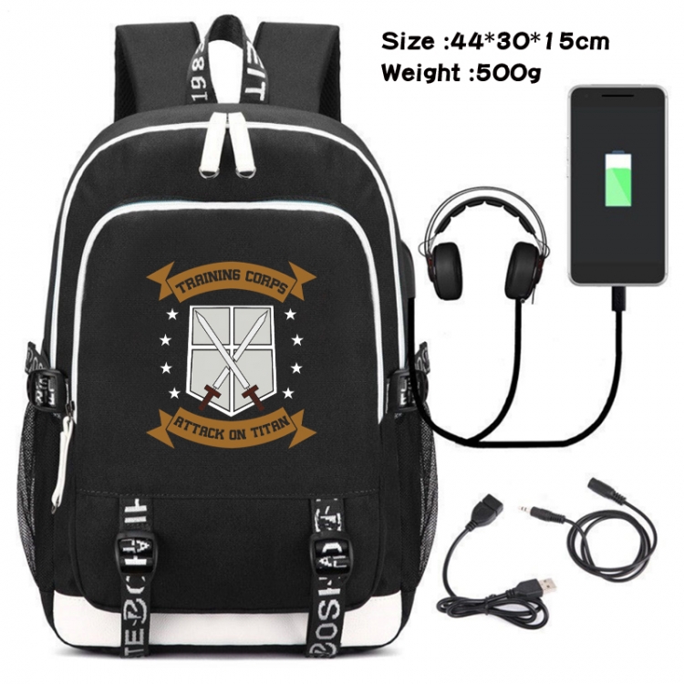 Shingeki no Kyojin Canvas double-shoulder white zipper data backpack waterproof schoolbag 44X30X15CM 500G