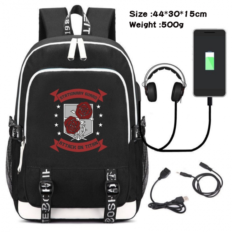 Shingeki no Kyojin Canvas double-shoulder white zipper data backpack waterproof schoolbag 44X30X15CM 500G