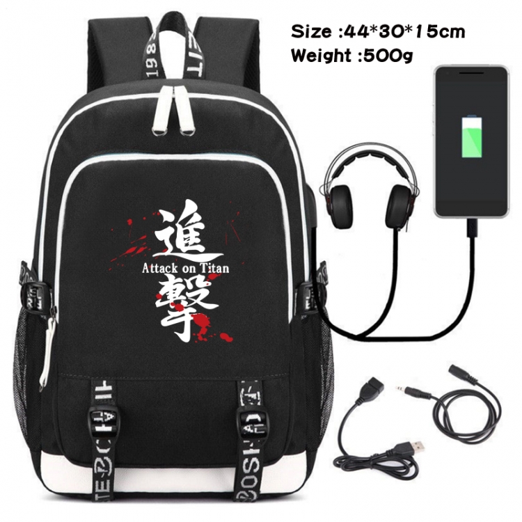 Shingeki no Kyojin Canvas double-shoulder white zipper data backpack waterproof schoolbag 44X30X15CM 500G