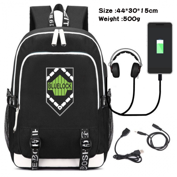 BLUE LOCK Canvas double-shoulder white zipper data backpack waterproof schoolbag 44X30X15CM 500G