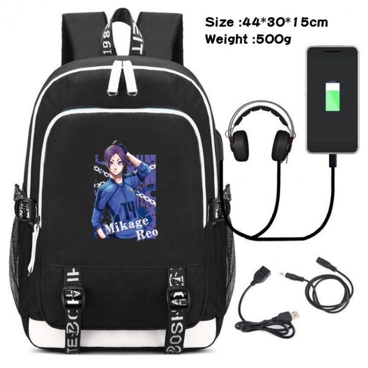 BLUE LOCK Canvas double-shoulder white zipper data backpack waterproof schoolbag 44X30X15CM 500G