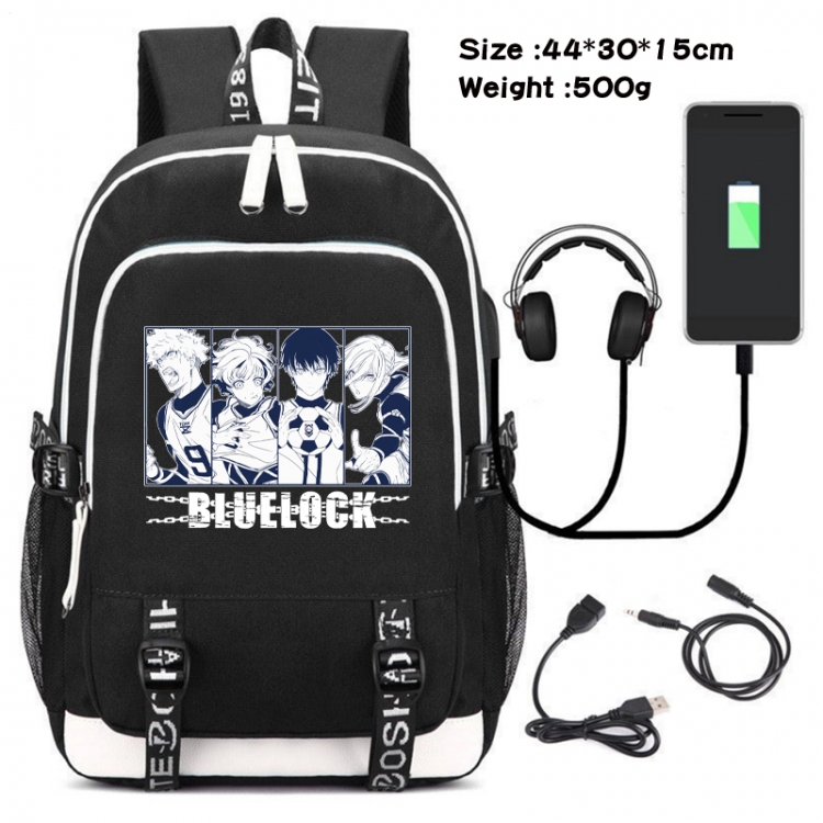 BLUE LOCK Canvas double-shoulder white zipper data backpack waterproof schoolbag 44X30X15CM 500G