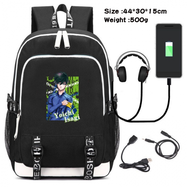 BLUE LOCK Canvas double-shoulder white zipper data backpack waterproof schoolbag 44X30X15CM 500G