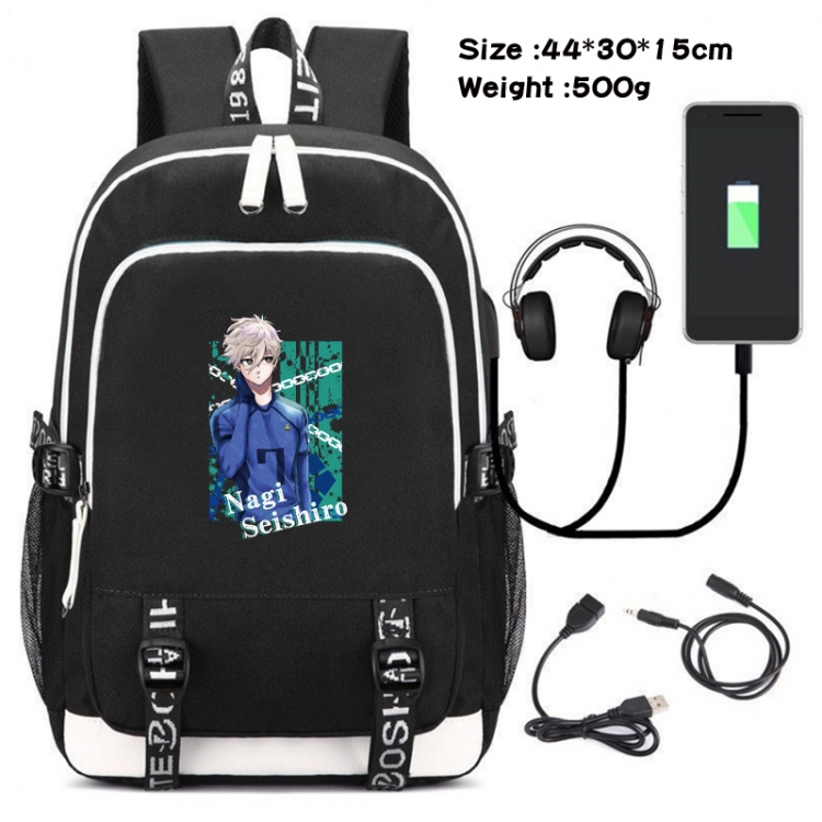 BLUE LOCK Canvas double-shoulder white zipper data backpack waterproof schoolbag 44X30X15CM 500G