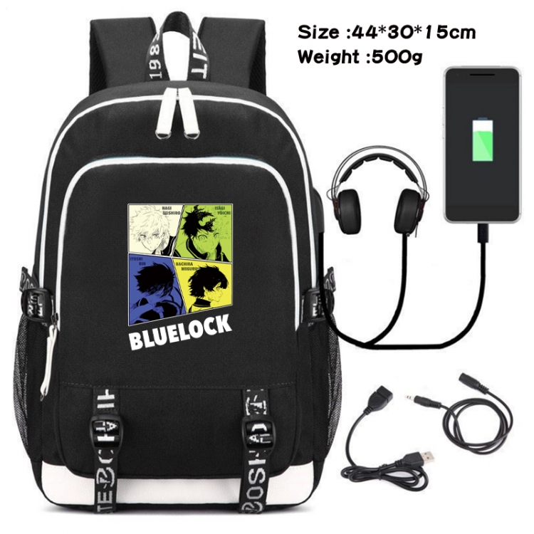 BLUE LOCK Canvas double-shoulder white zipper data backpack waterproof schoolbag 44X30X15CM 500G