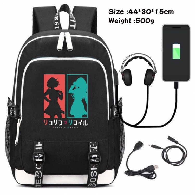 Lycoris Recoil Canvas double-shoulder white zipper data backpack waterproof schoolbag 44X30X15CM 500G