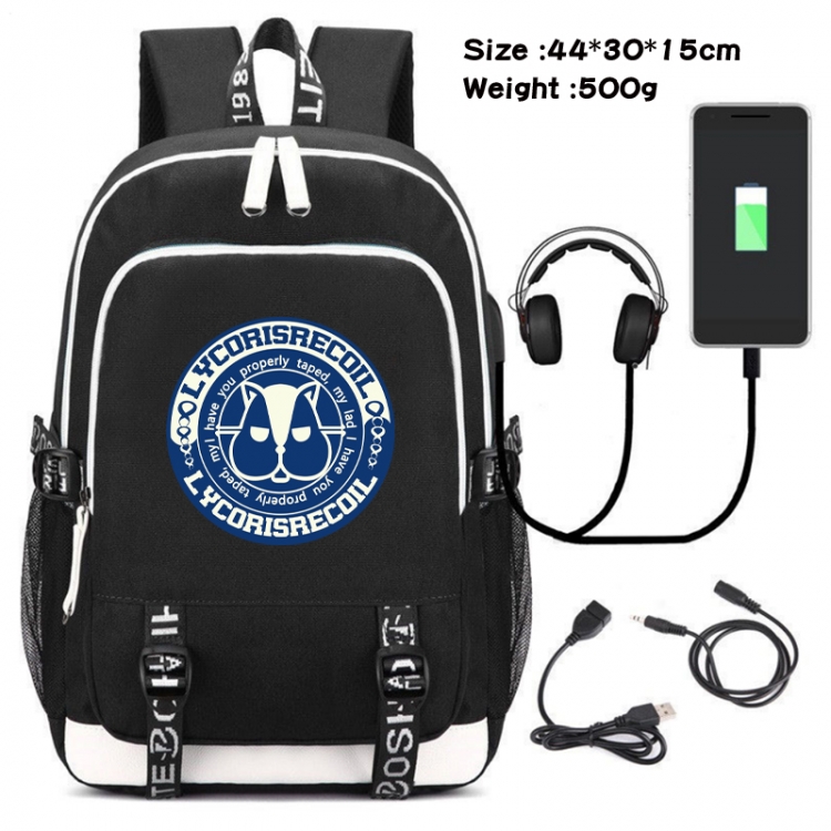 Lycoris Recoil Canvas double-shoulder white zipper data backpack waterproof schoolbag 44X30X15CM 500G