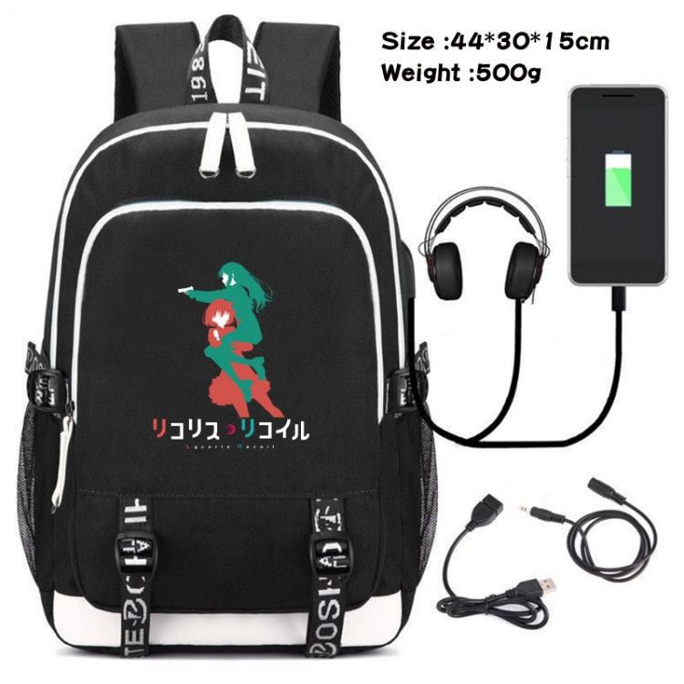 Lycoris Recoil Canvas double-shoulder white zipper data backpack waterproof schoolbag 44X30X15CM 500G