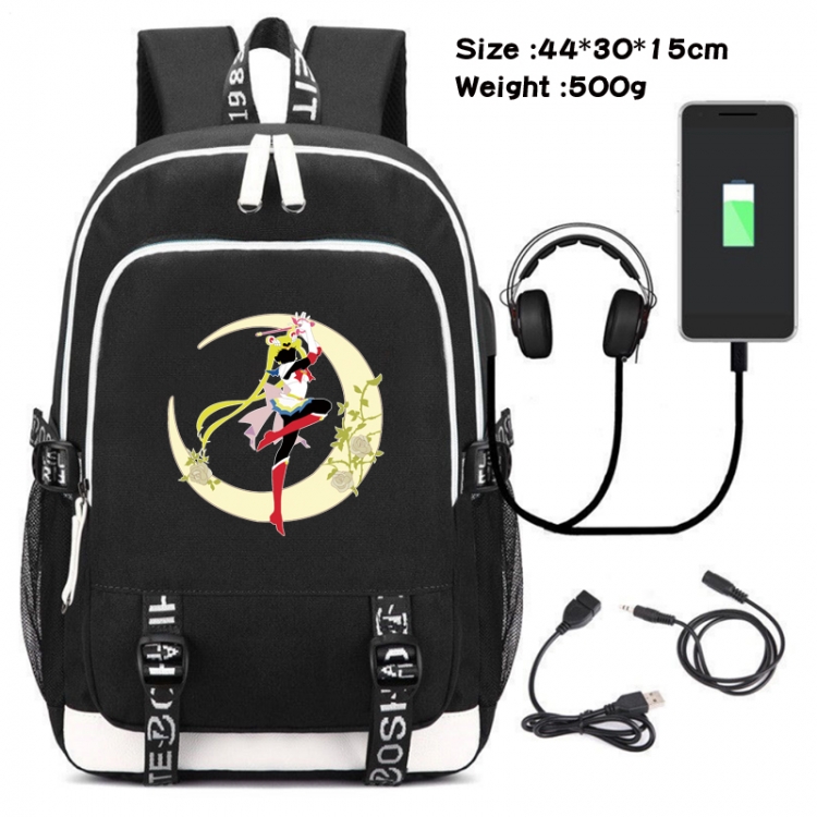sailormoon  Canvas double-shoulder white zipper data backpack waterproof schoolbag 44X30X15CM 500G
