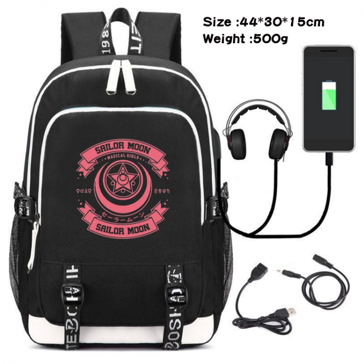 sailormoon  Canvas double-shoulder white zipper data backpack waterproof schoolbag 44X30X15CM 500G
