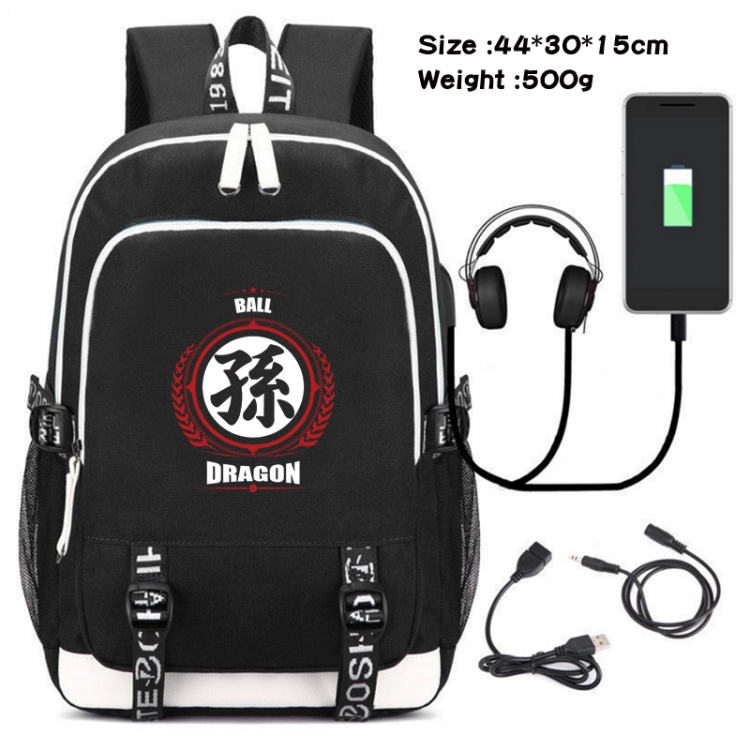 DRAGON BALL Canvas double-shoulder white zipper data backpack waterproof schoolbag 44X30X15CM 500G