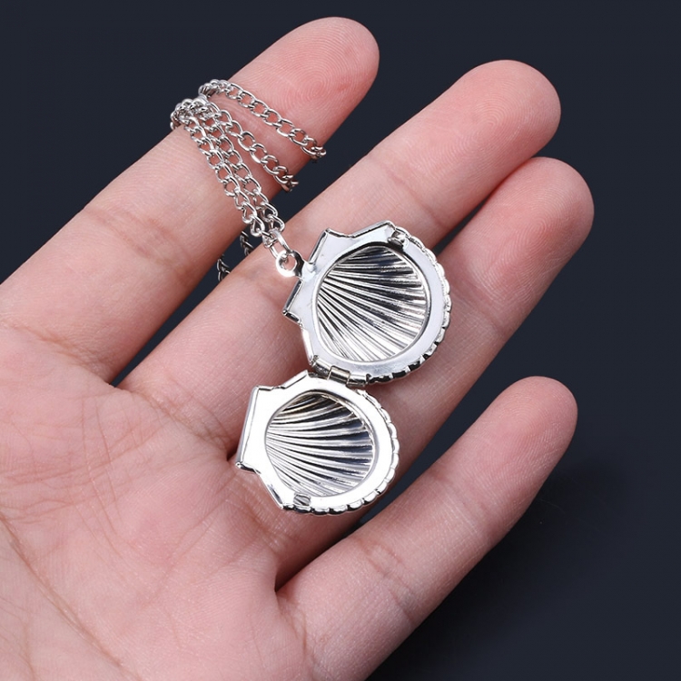 conch Openable photo frame necklace metal jewelry OPP packaging price for 5 pcs