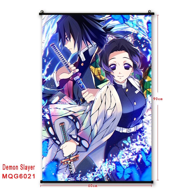 Demon Slayer Kimets Anime black Plastic rod Cloth painting Wall Scroll 60X90CM  MQG-6021