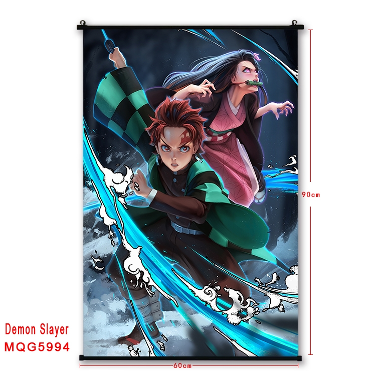 Demon Slayer Kimets Anime black Plastic rod Cloth painting Wall Scroll 60X90CM MQG-5994