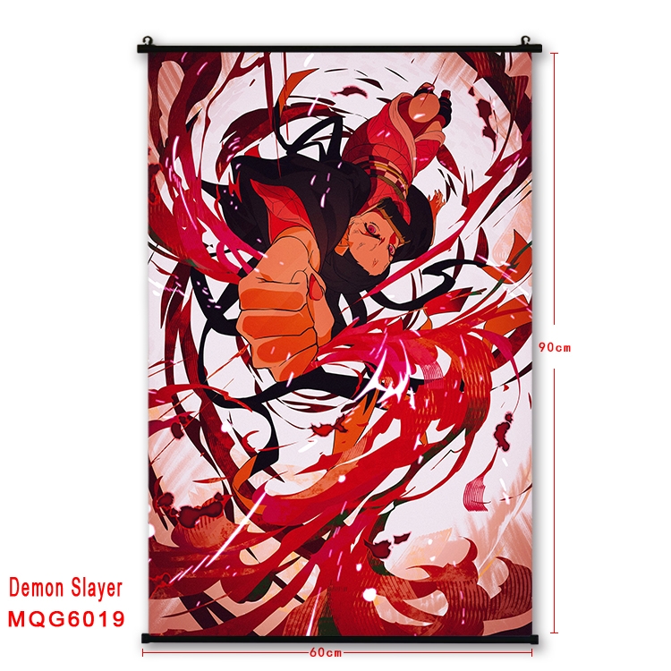 Demon Slayer Kimets Anime black Plastic rod Cloth painting Wall Scroll 60X90CM  MQG-6019