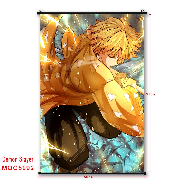 Demon Slayer Kimets Anime black Plastic rod Cloth painting Wall Scroll 60X90CM MQG-5992