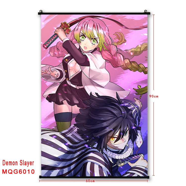 Demon Slayer Kimets Anime black Plastic rod Cloth painting Wall Scroll 60X90CM  MQG-6010